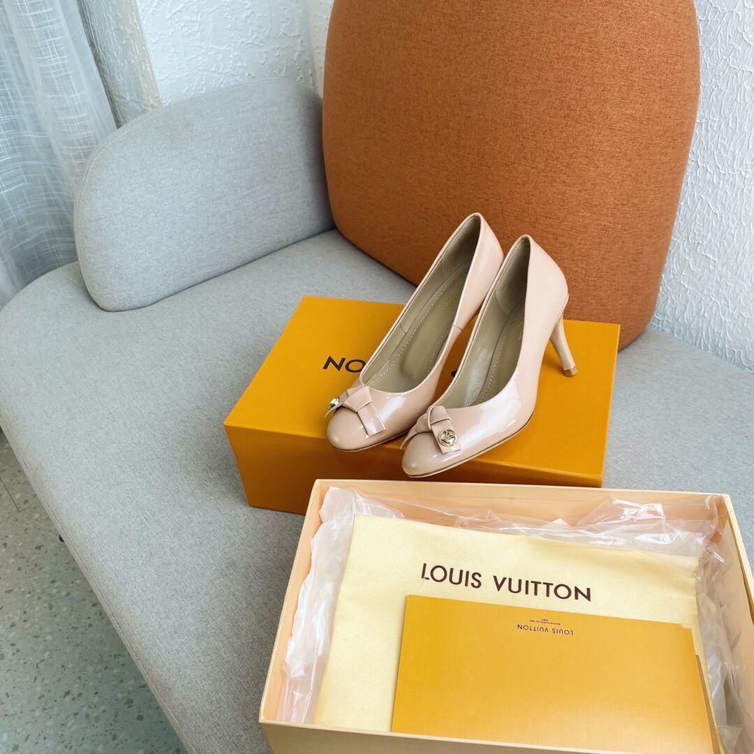 LV Loafers Designer Louis Vuitton Round Toe High Heels 81098 Off White - luxibagsmall