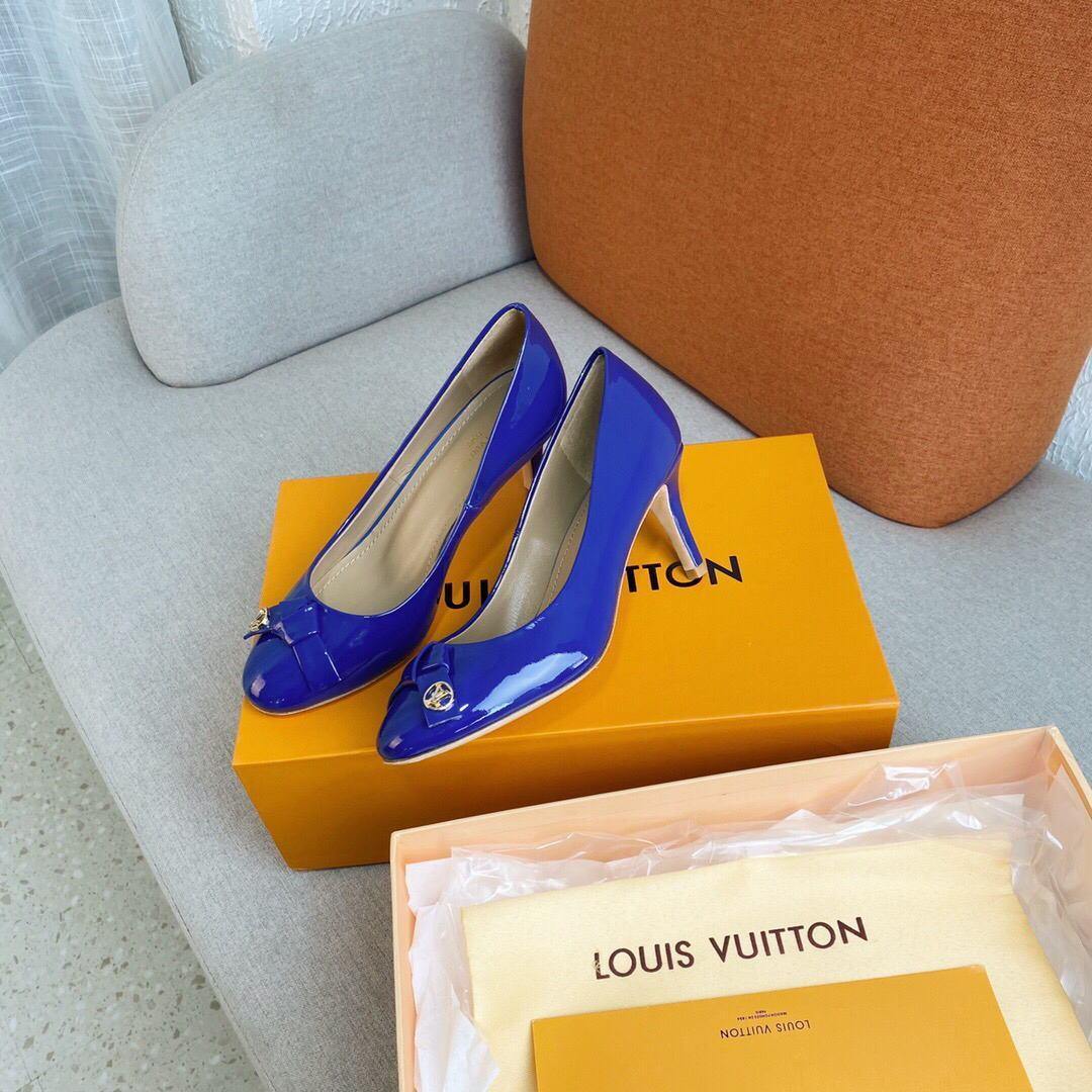 LV Loafers Designer Louis Vuitton Round Toe High Heels 81098 Blue - luxibagsmall