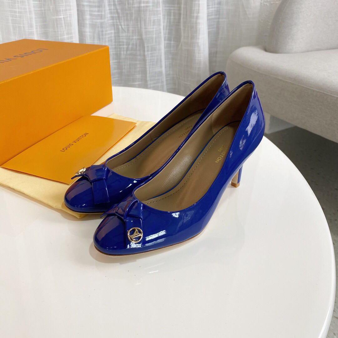 LV Loafers Designer Louis Vuitton Round Toe High Heels 81098 Blue - luxibagsmall