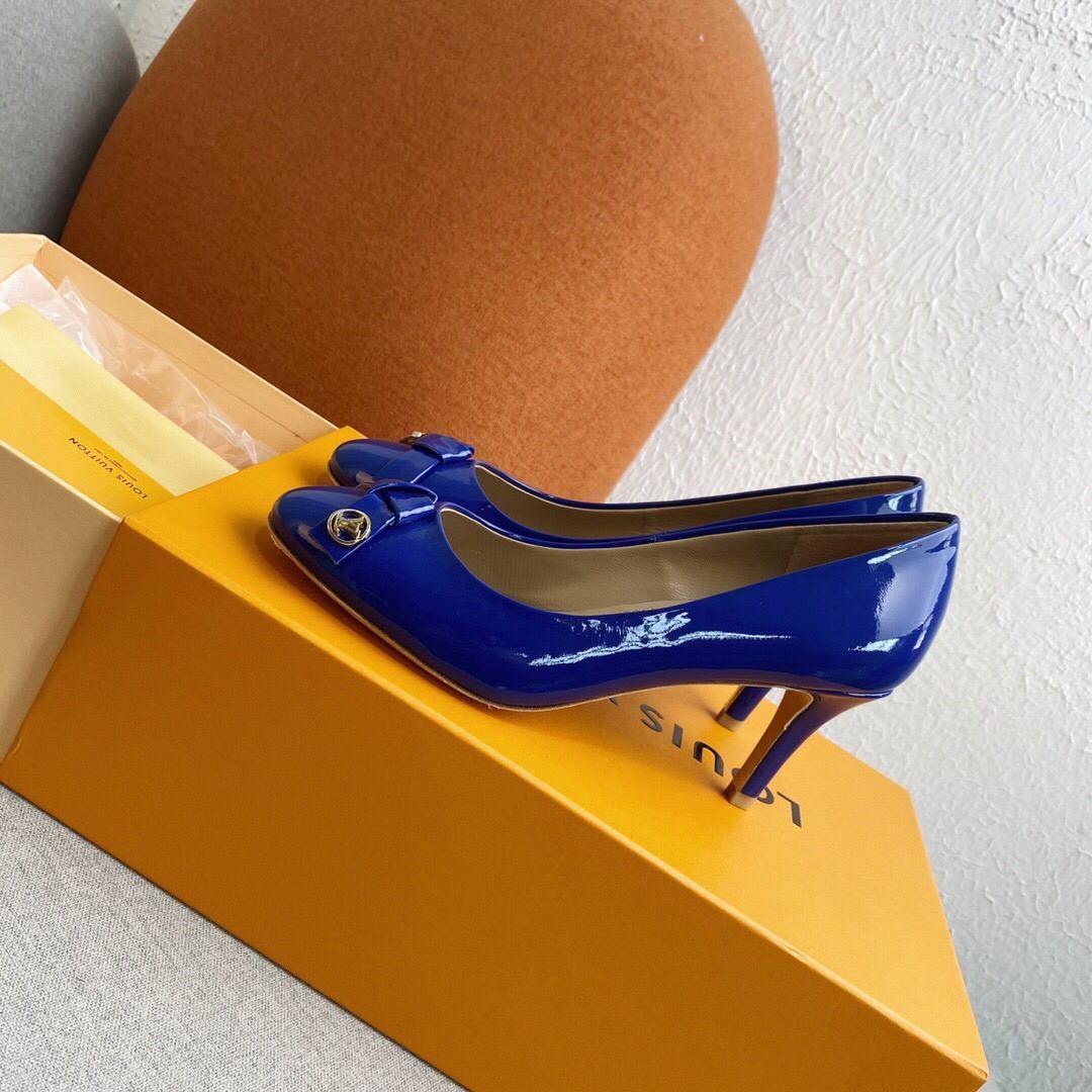 LV Loafers Designer Louis Vuitton Round Toe High Heels 81098 Blue - luxibagsmall