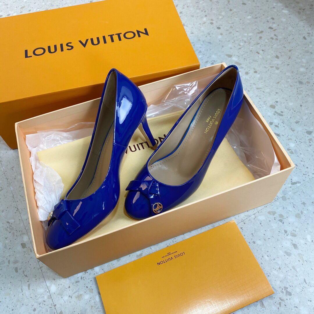 LV Loafers Designer Louis Vuitton Round Toe High Heels 81098 Blue - luxibagsmall