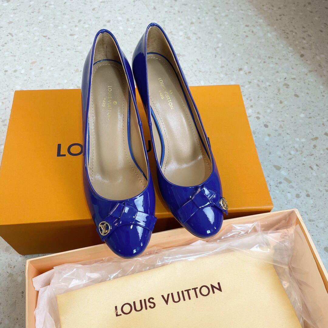 LV Loafers Designer Louis Vuitton Round Toe High Heels 81098 Blue - luxibagsmall