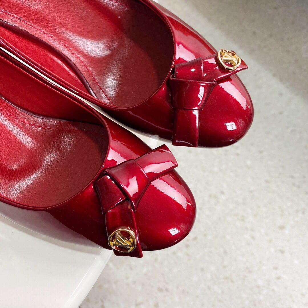 LV Loafers Designer Louis Vuitton Round Toe High Heels 81098 Wine Red - luxibagsmall