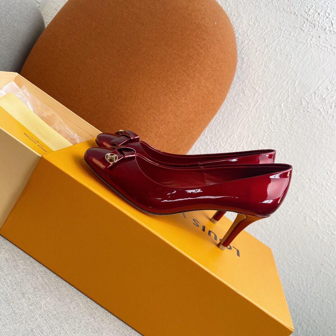 LV Loafers Designer Louis Vuitton Round Toe High Heels 81098 Wine Red - luxibagsmall