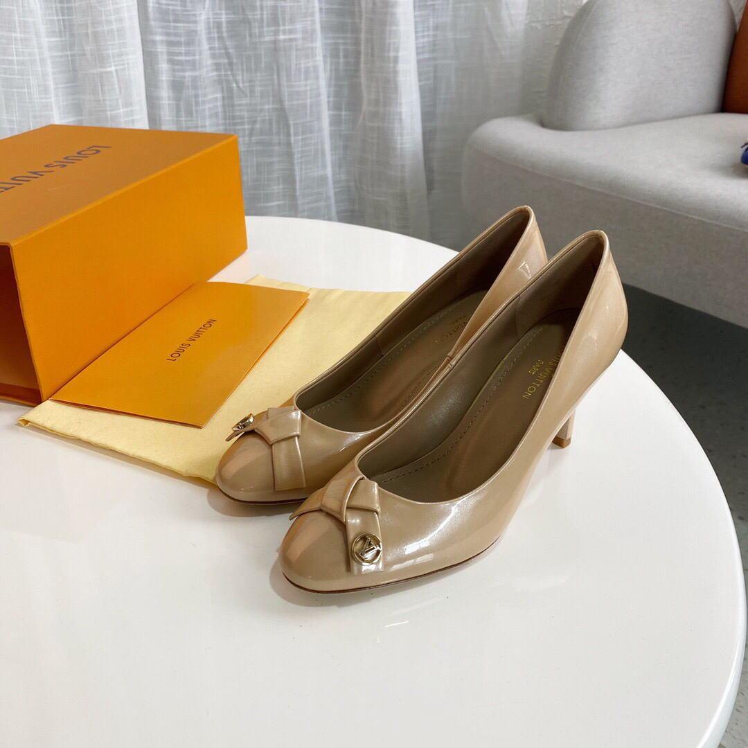 LV Loafers Designer Louis Vuitton Round Toe High Heels 81098 Nude - luxibagsmall