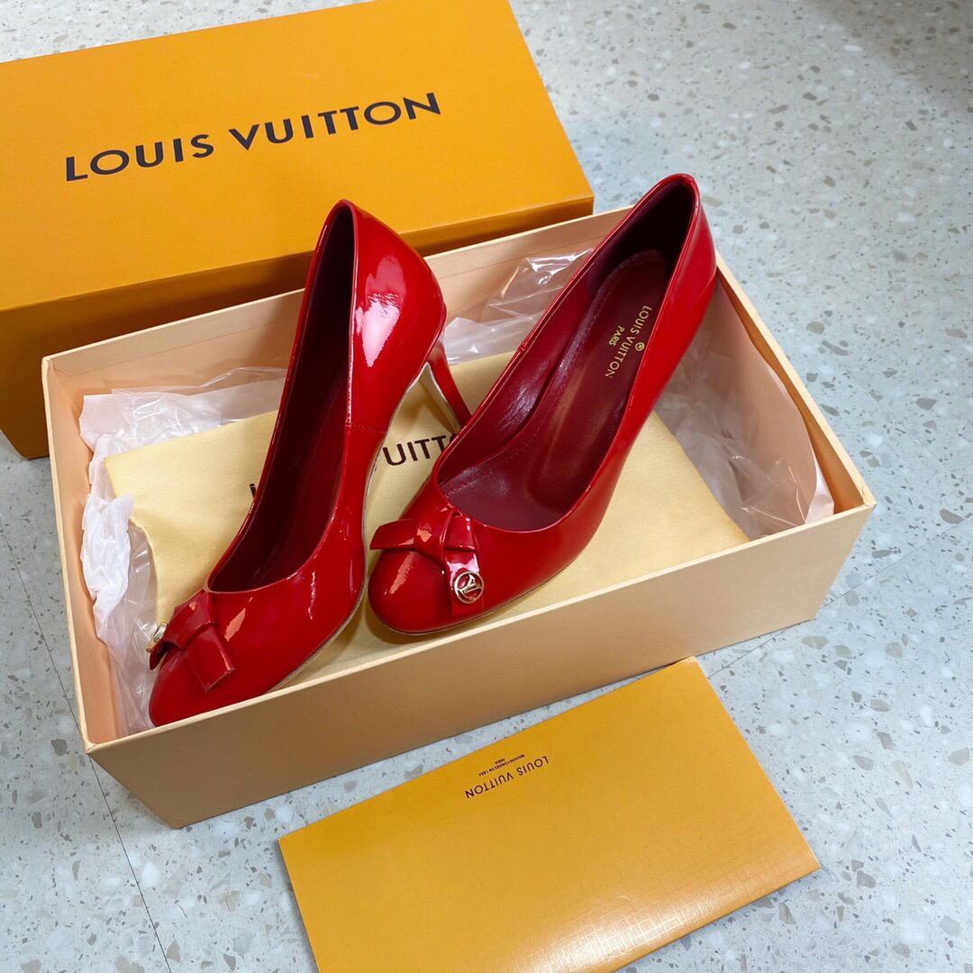 LV Loafers Designer Louis Vuitton Round Toe High Heels 81098 Red - luxibagsmall