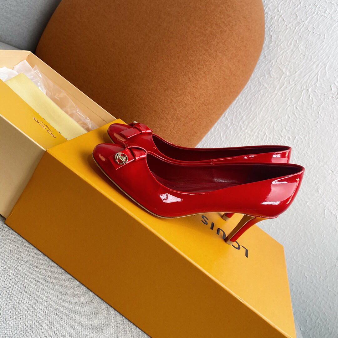 LV Loafers Designer Louis Vuitton Round Toe High Heels 81098 Red - luxibagsmall