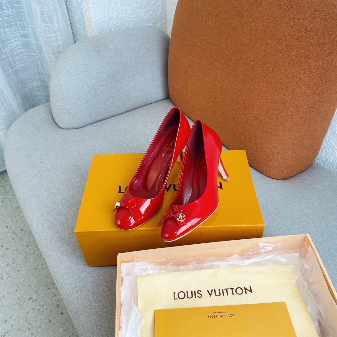 LV Loafers Designer Louis Vuitton Round Toe High Heels 81098 Red - luxibagsmall