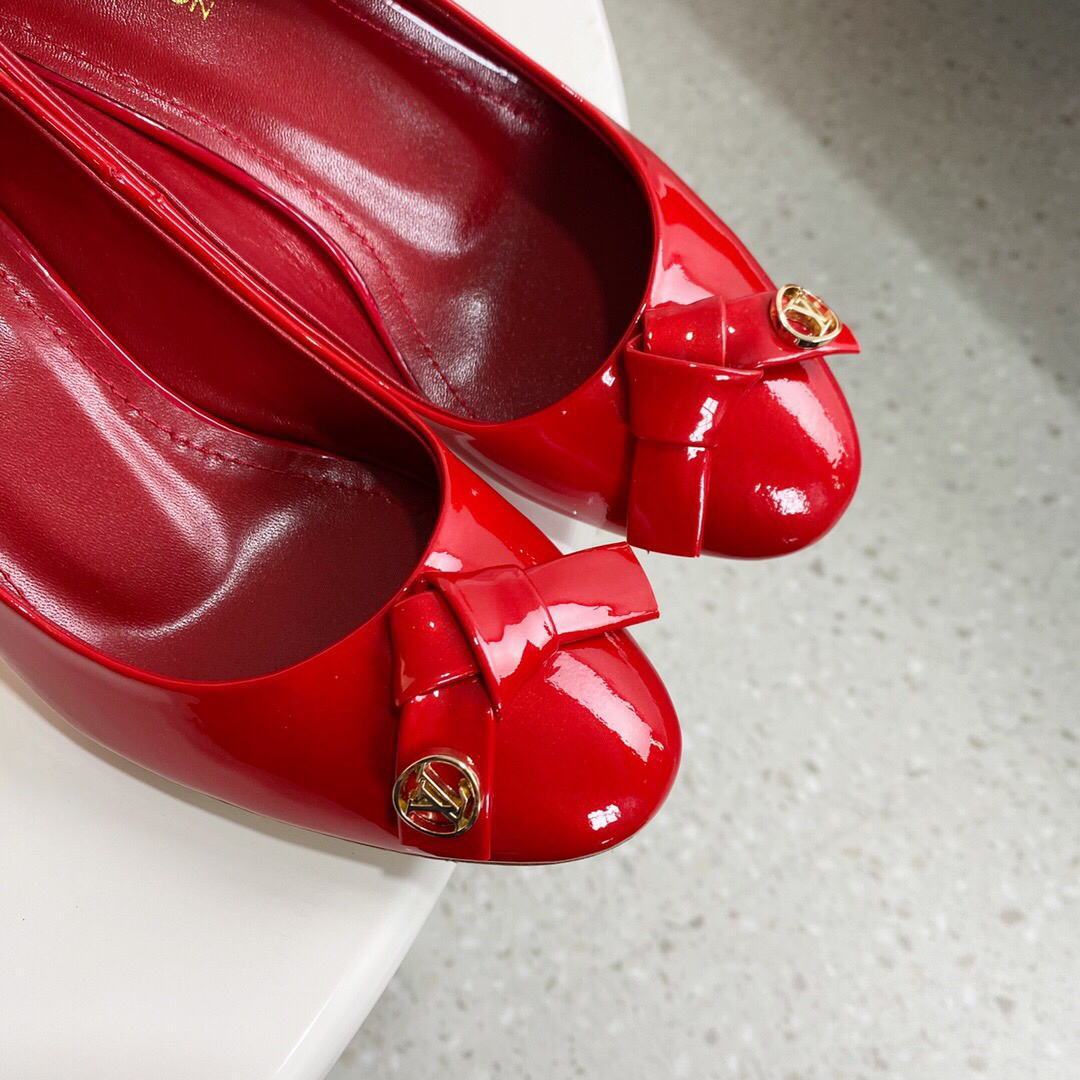 LV Loafers Designer Louis Vuitton Round Toe High Heels 81098 Red - luxibagsmall