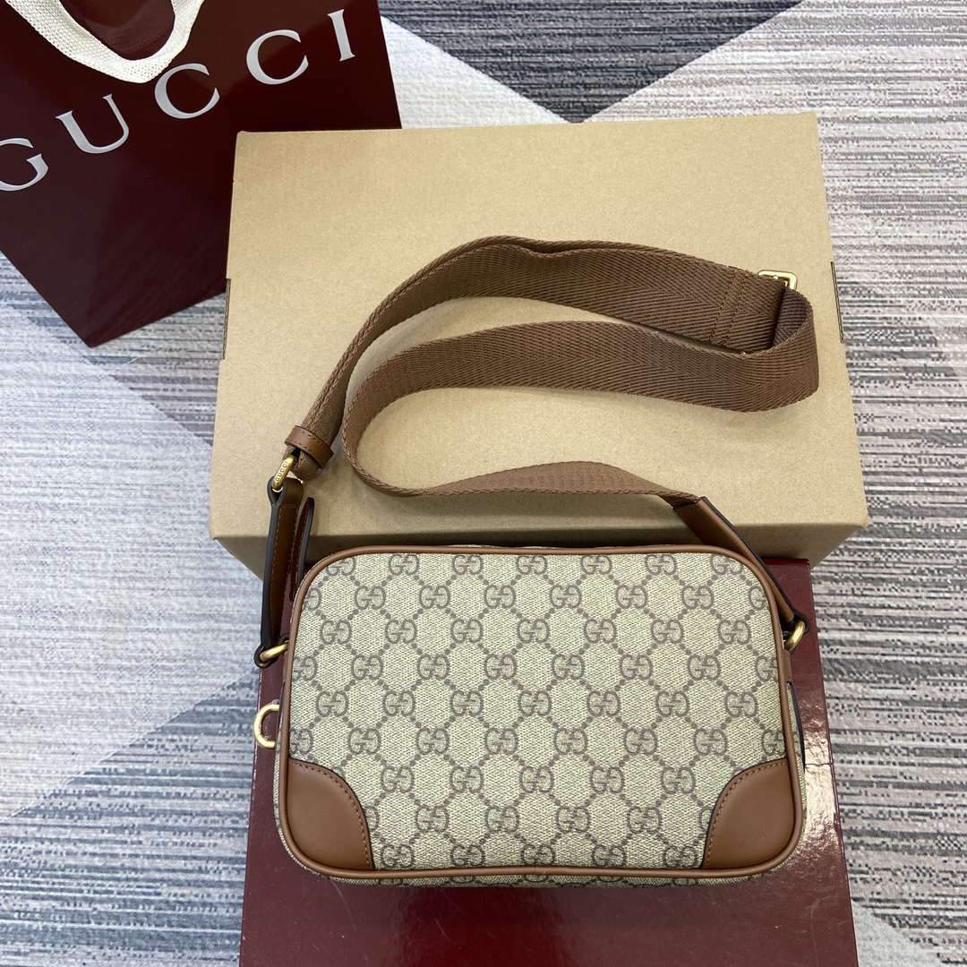 Gucci 821155 GG Emblem small crossbody bag Beige and dark brown