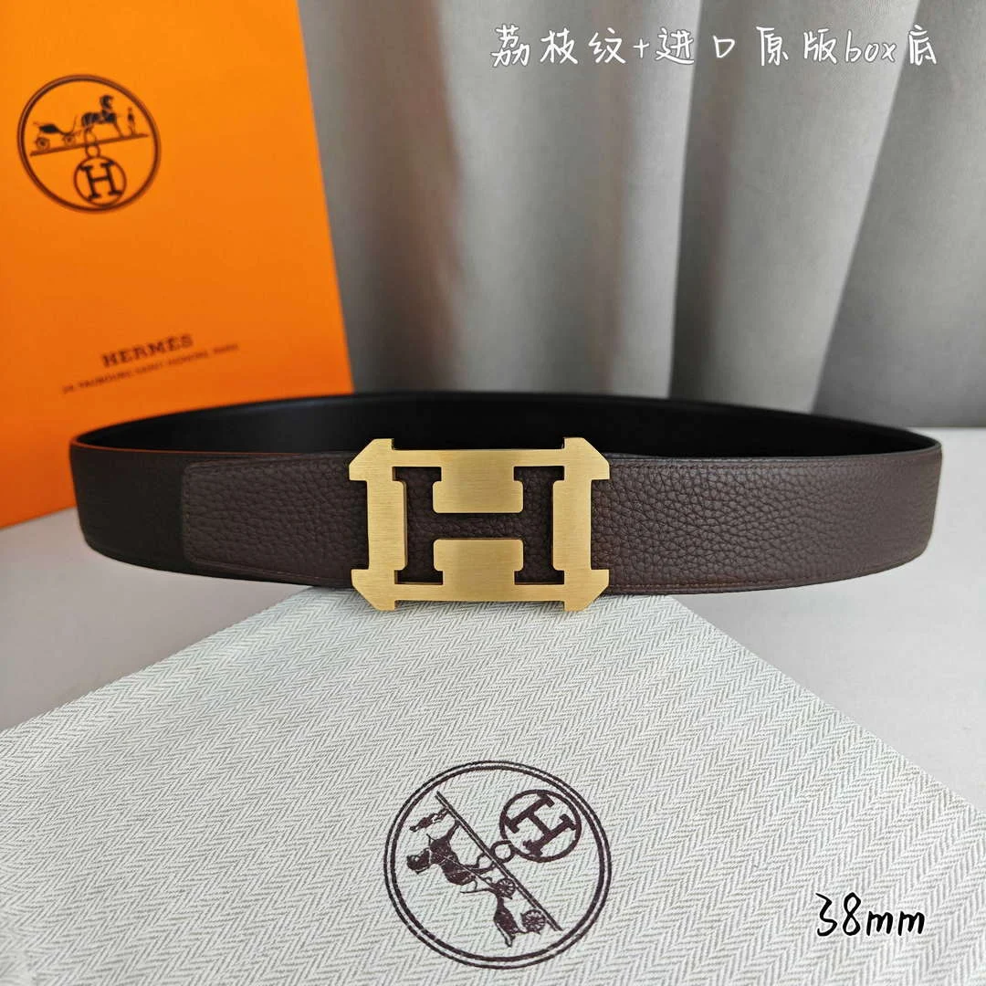 Hermes H077971CAVG085 H belt buckle & Reversible leather strap 38 mm H88021