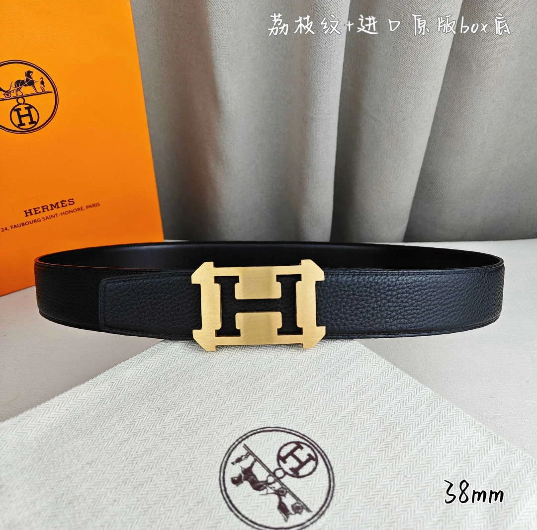 Hermes H077971CAVG085 H belt buckle & Reversible leather strap 38 mm H88022