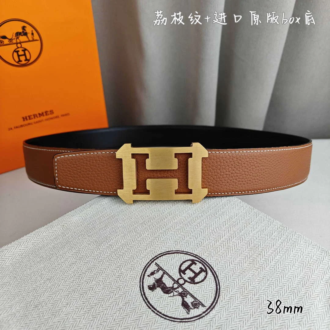 Hermes H077971CAVG085 H belt buckle & Reversible leather strap 38 mm H88023