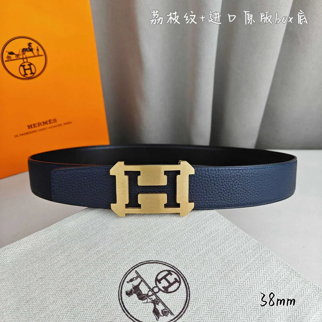 Hermes H077971CAVG085 H belt buckle & Reversible leather strap 38 mm H88024