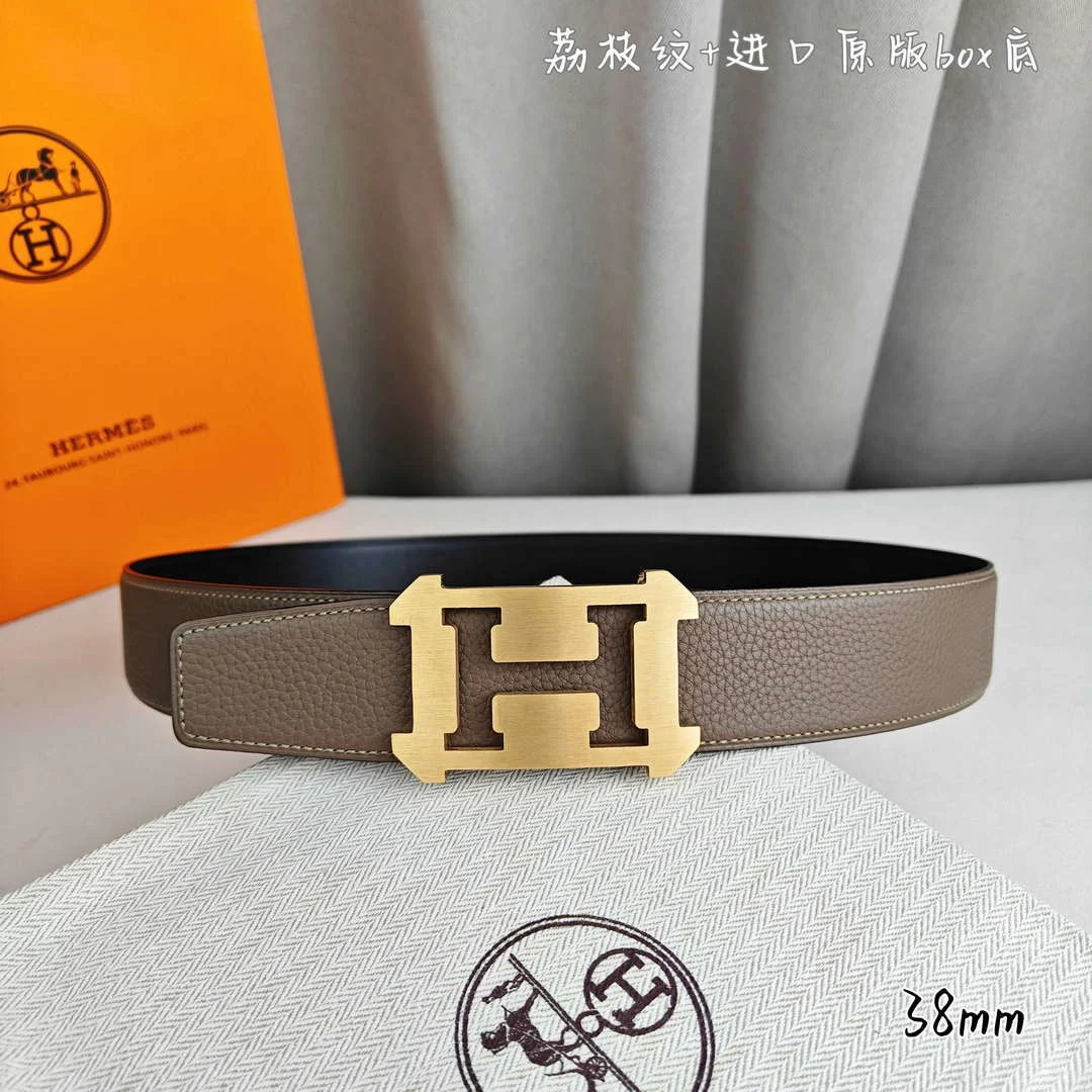 Hermes H077971CAVG085 H belt buckle & Reversible leather strap 38 mm H88025