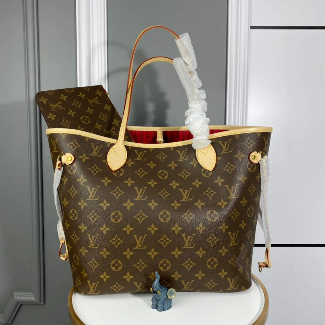 LV M41177 Louis Vuitton Neverfull MM Monogram Canvas Cerise Red
