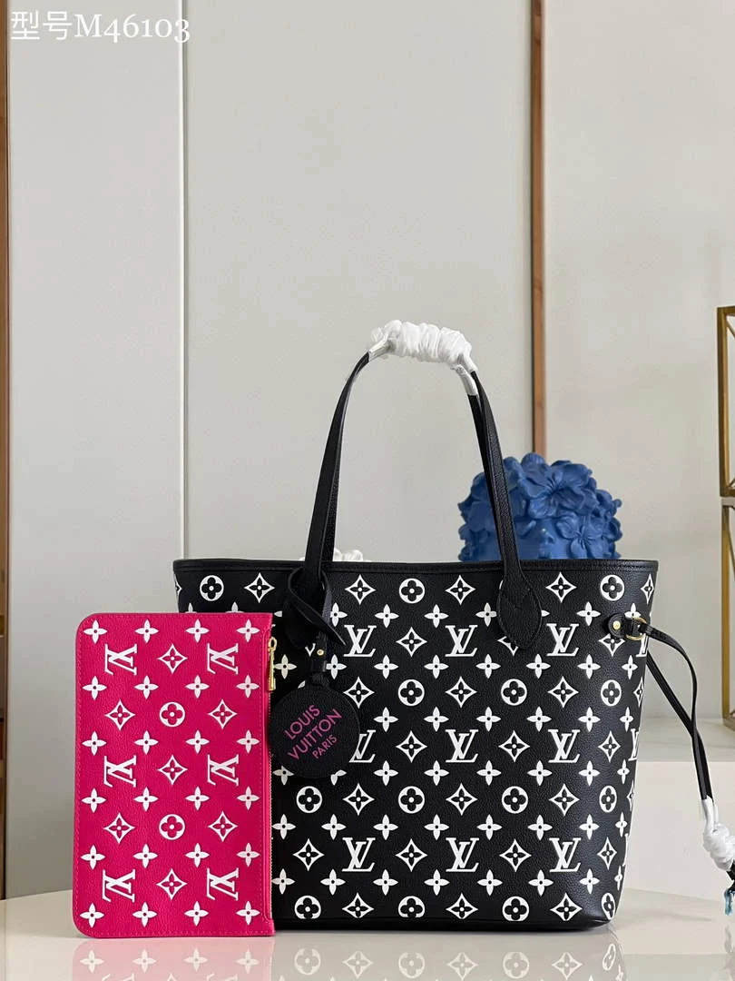 LV M46103 Louis Vuitton M46102 Neverfull MM Shopping Bag Black
