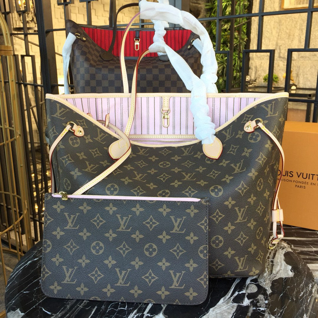LV M50366 Louis Vuitton Neverfull MM Monogram Canvas Cerise Pink