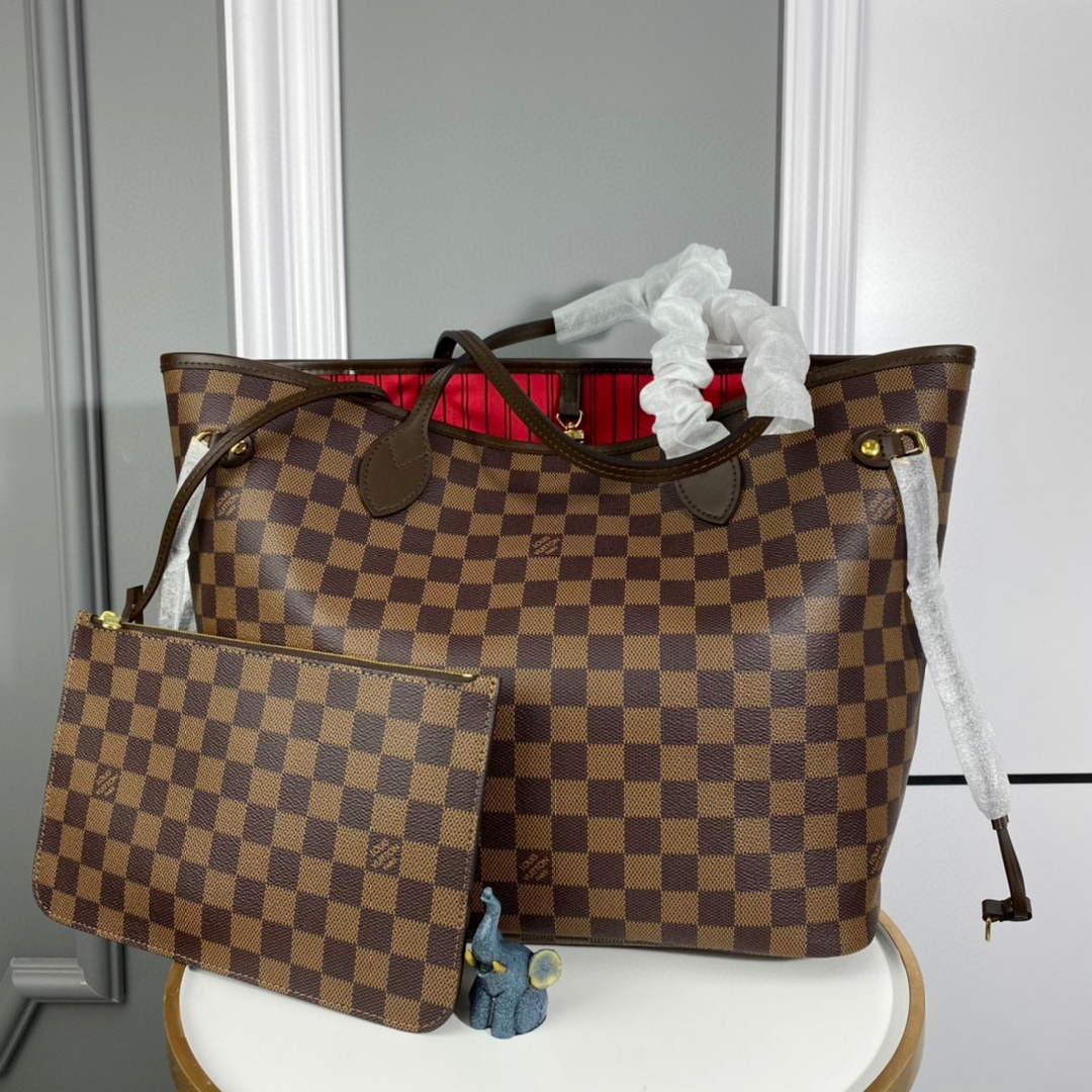 LV N41358 Louis Vuitton Neverfull MM Damier Ebene Cerise Red