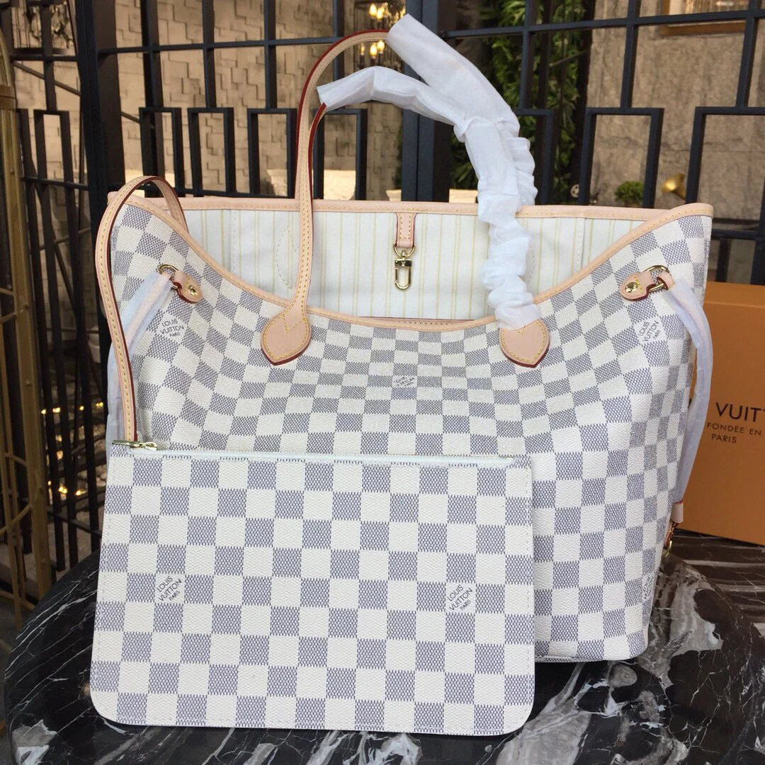 LV N41361 Louis Vuitton Neverfull MM Damier Azur Beige