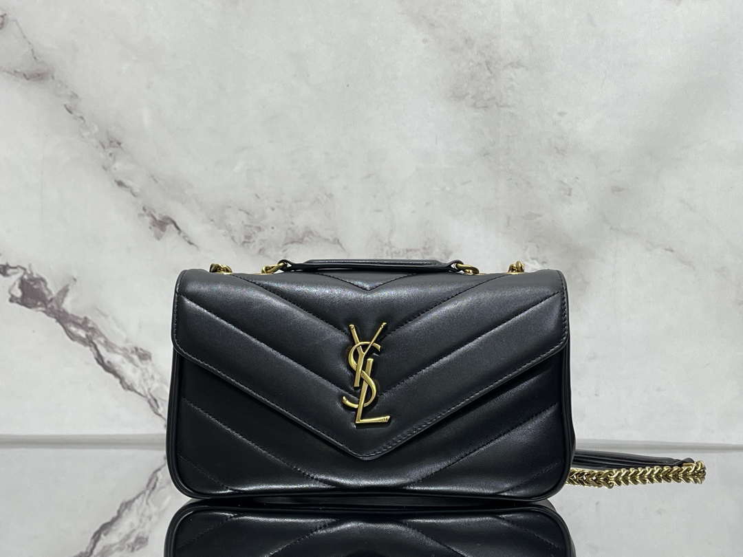 YSL 801437 Loulou small in matelassé lambskin Black