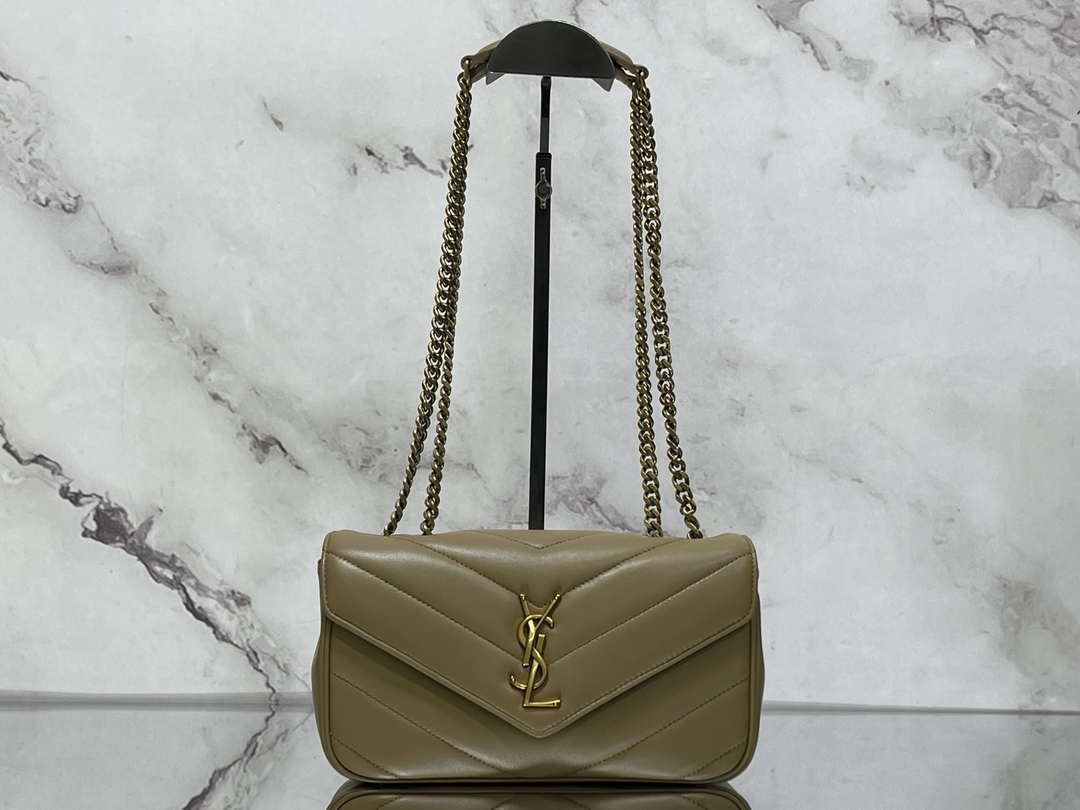 YSL 801437 Loulou small in matelassé lambskin Camel Yellow