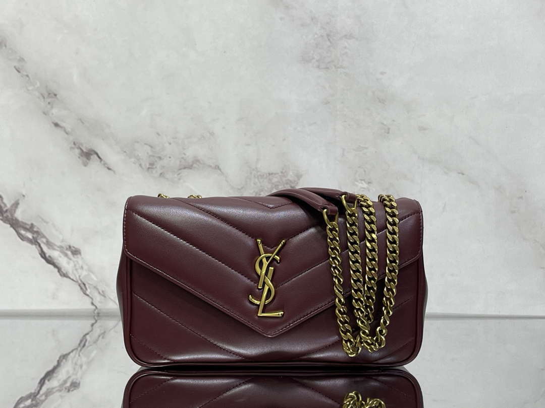 YSL 801437 Loulou small in matelassé lambskin Wine Red