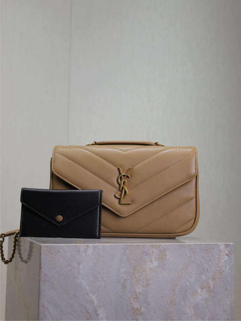 YSL 801437 Loulou small in matelassé lambskin Apricot