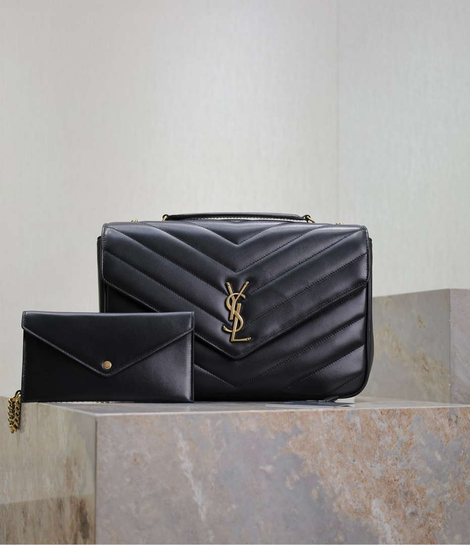YSL 803541 Loulou large in matelassé lambskin Black